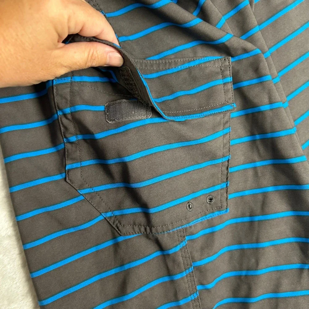 The North Face Mens Swim Trunks Board Shorts Striped Blue Gray‎ Size 34